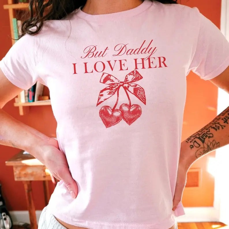 But Daddy I Love Her Coquette Cherry Sapphic Funny - Adult & Kids T-Shirts, Sweatshirts & Hoodies apparel design preview 1