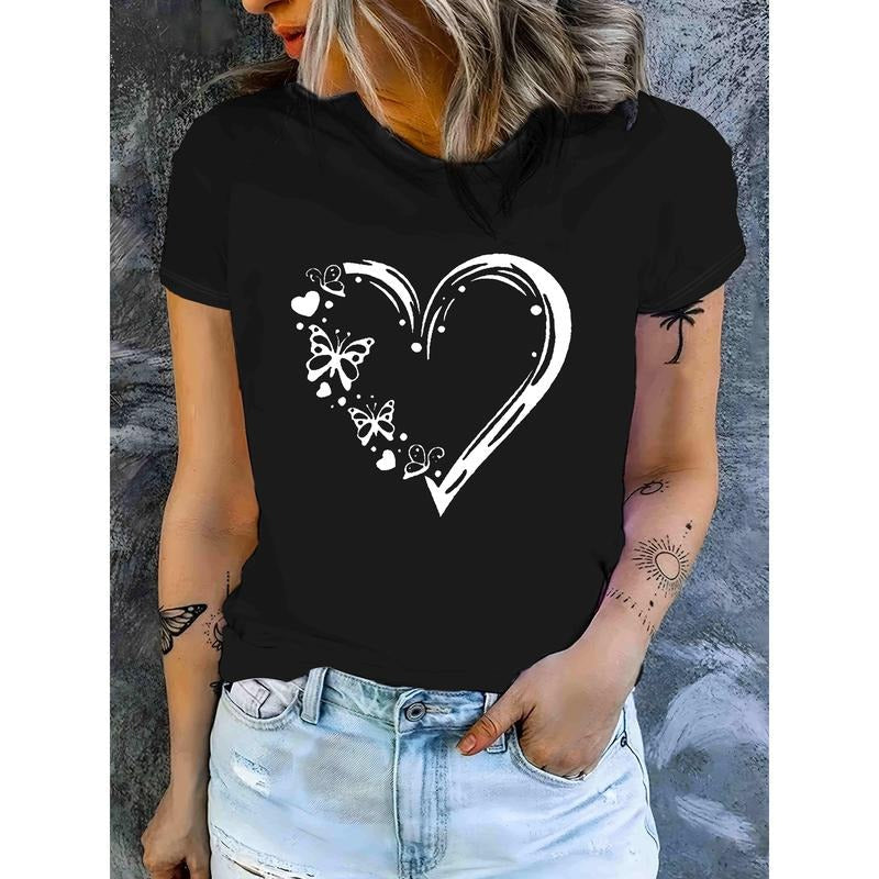 Butterfly Heart Print Crew Neck Casual Short Sleeve - Adult & Kids T-Shirts, Sweatshirts & Hoodies apparel design preview 1
