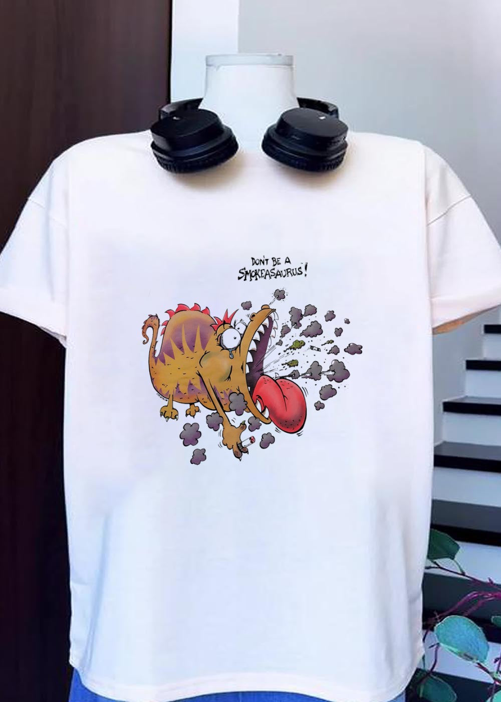 Buttoutz Don't Be a Smokeasaurus Smoking Dinosaur - Adult & Kids T-Shirts, Sweatshirts & Hoodies apparel design preview 1