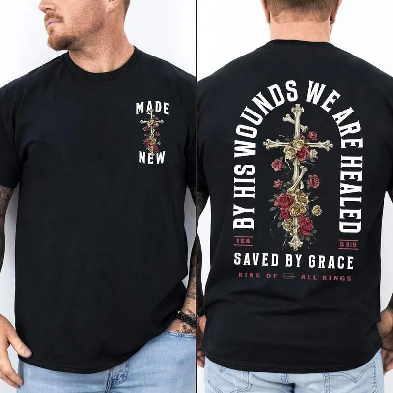 His Wounds We Are Healed Christian Pure Cotton Casual - Adult & Kids T-Shirts, Sweatshirts & Hoodies apparel design preview 1