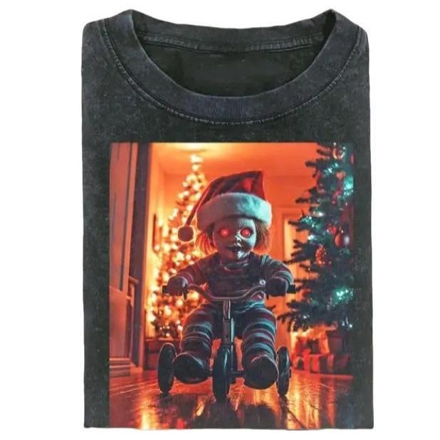 CHUCKY'S EYES GLOWED RED AS HE RODE HIS BIKE Y2K 90s - Adult & Kids T-Shirts, Sweatshirts & Hoodies apparel design preview 1