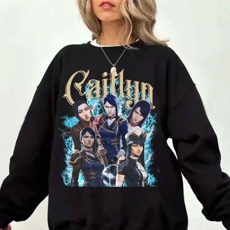Caitlyn Arcane Vintage Streetwear League Legends - Adult & Kids T-Shirts, Sweatshirts & Hoodies apparel design preview 1