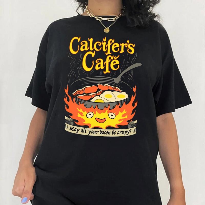 Calcifer'S Cafe May All Your Bacon Eggs Be Crispy - Adult & Kids T-Shirts, Sweatshirts & Hoodies apparel design preview 1