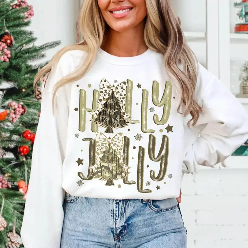 Camo Holly Jolly Printed Tree Coquette Bow Hunting - Adult & Kids T-Shirts, Sweatshirts & Hoodies apparel design preview 1