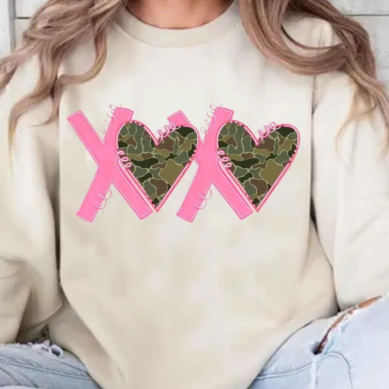 Camo Hunting Valentines Heart Valenday XOXO Hearts - Adult & Kids T-Shirts, Sweatshirts & Hoodies apparel design preview 1