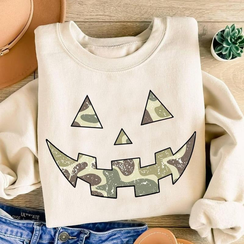 Camo Jack O Lantern Pumpkin Face Halloween Camouflage - Adult & Kids T-Shirts, Sweatshirts & Hoodies apparel design preview 1
