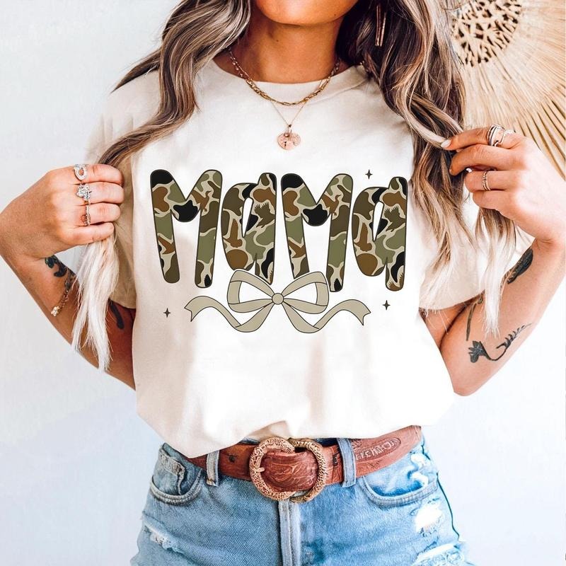 Camo Mama Coquette Bow Camouflage Old Mom Her - Adult & Kids T-Shirts, Sweatshirts & Hoodies apparel design preview 1