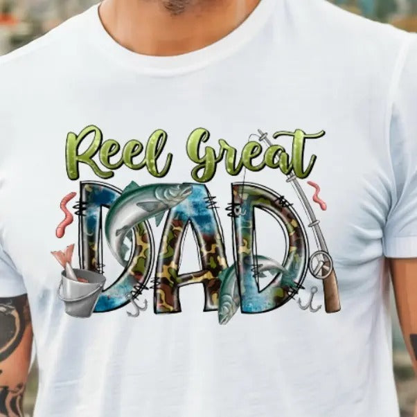 Camo Reel Great Dad American Flag Fisherman Daddy - Adult & Kids T-Shirts, Sweatshirts & Hoodies apparel design preview 1