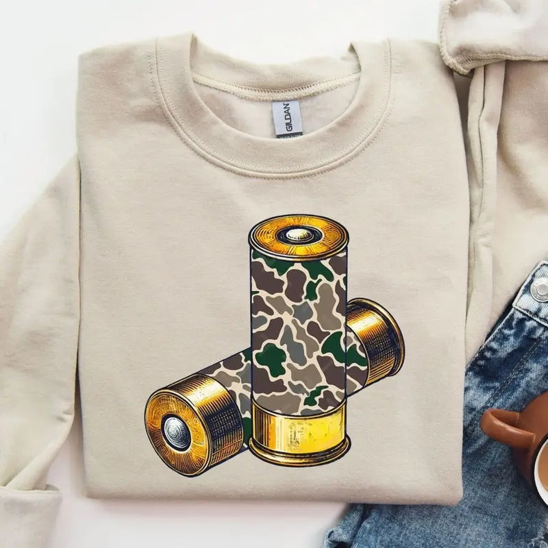 Camo Shotgun Shells Duck Hunting Hunter Old School - Adult & Kids T-Shirts, Sweatshirts & Hoodies apparel design preview 1