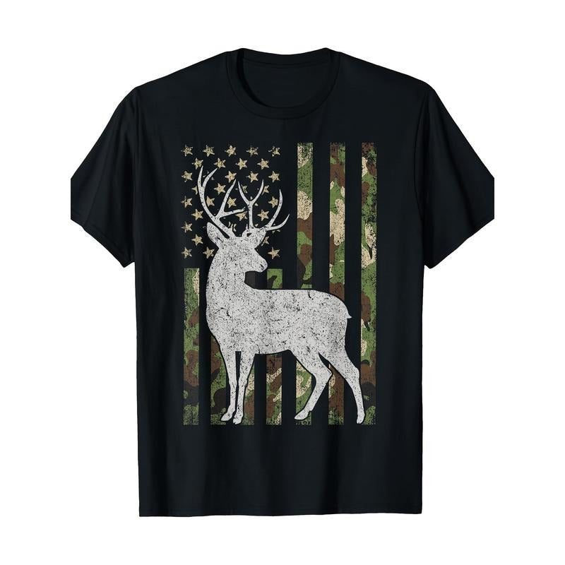 Camouflage American Flag Deer Elk Stag Hunting Hunter - Adult & Kids T-Shirts, Sweatshirts & Hoodies apparel design preview 1