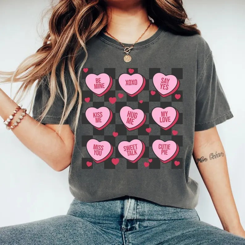 Candy Hearts Valentines Funny Valentine Happy Her - Adult & Kids T-Shirts, Sweatshirts & Hoodies apparel design preview 1