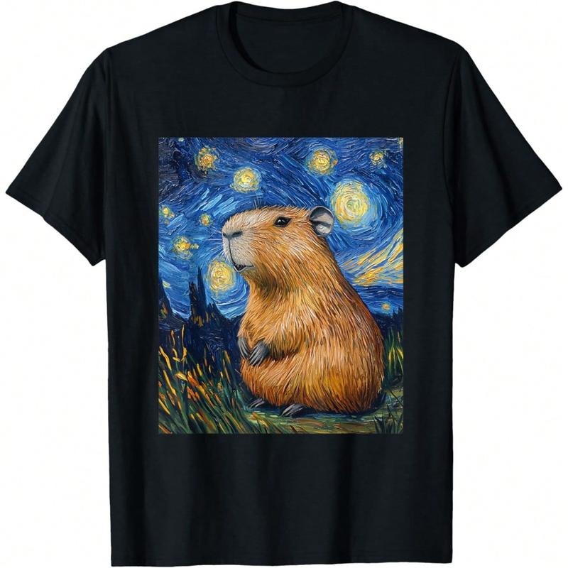 Capybara Van Gogh Starry Night Funny Casual Black - Adult & Kids T-Shirts, Sweatshirts & Hoodies apparel design preview 1