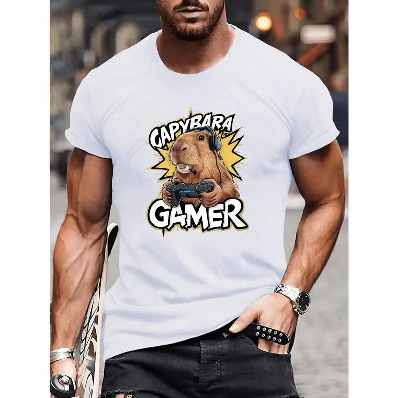 Capybara Gamer Polyester Knit Crew Neck Casual Short - Adult & Kids T-Shirts, Sweatshirts & Hoodies apparel design preview 1