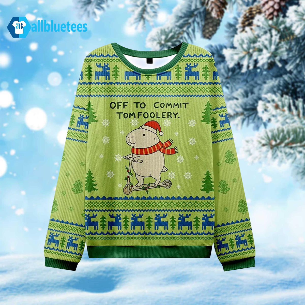 Capybara Off To Commit Tomfoolery Ugly Christmas Sweater - Holiday Gift product image