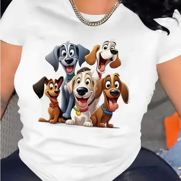 Cartoon Dog Print Cotton Casual Round Neck Short - Adult & Kids T-Shirts, Sweatshirts & Hoodies apparel design preview 1