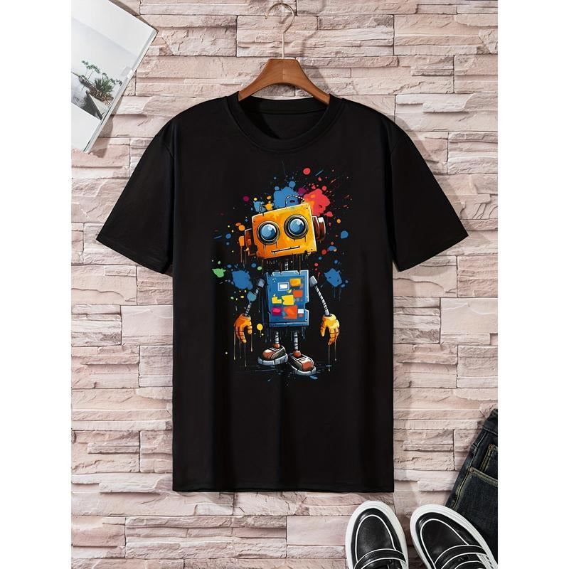 Cartoon Robot Print Casual Street Stretch Round Neck - Adult & Kids T-Shirts, Sweatshirts & Hoodies apparel design preview 1