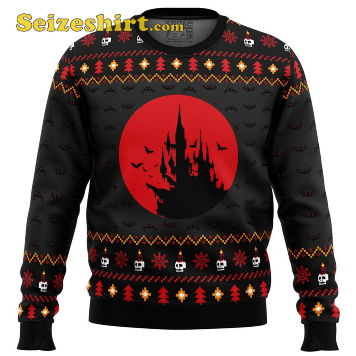 Castlevania Creepy Castle , Oversized Black Ugly Christmas Sweater - Holiday Gift product image