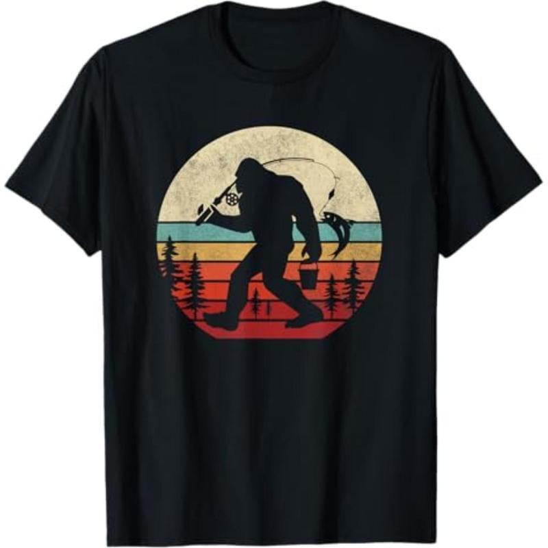Casual Bigfoot Fishing Funny Retro Sasquatch Dad 02 - Adult & Kids T-Shirts, Sweatshirts & Hoodies apparel design preview 1