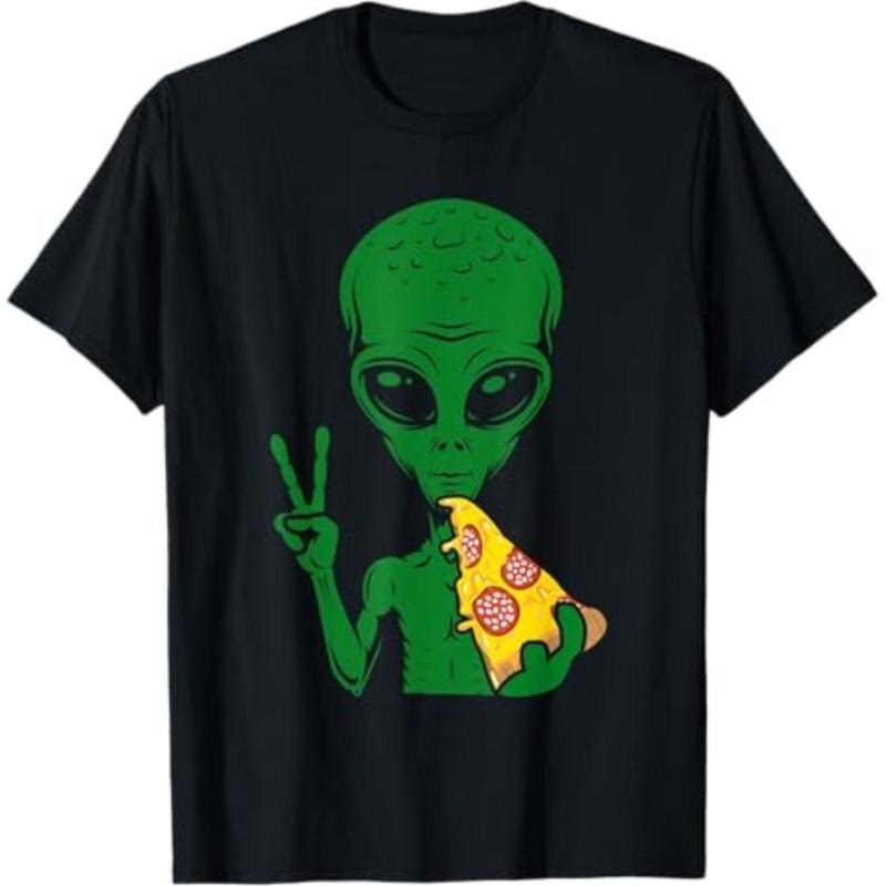 Casual Funny Alien Head Eating Pizza UFO - Adult & Kids T-Shirts, Sweatshirts & Hoodies apparel design preview 1