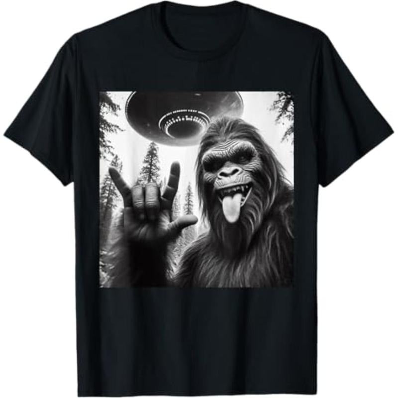 Casual Funny Sasquatch Bigfoot Rock Selfie UFO Alien - Adult & Kids T-Shirts, Sweatshirts & Hoodies apparel design preview 1