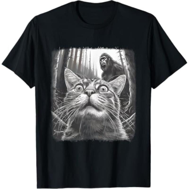 Casual Surprised Scared Cat Selfie Sasquatsch Bigfoot - Adult & Kids T-Shirts, Sweatshirts & Hoodies apparel design preview 1