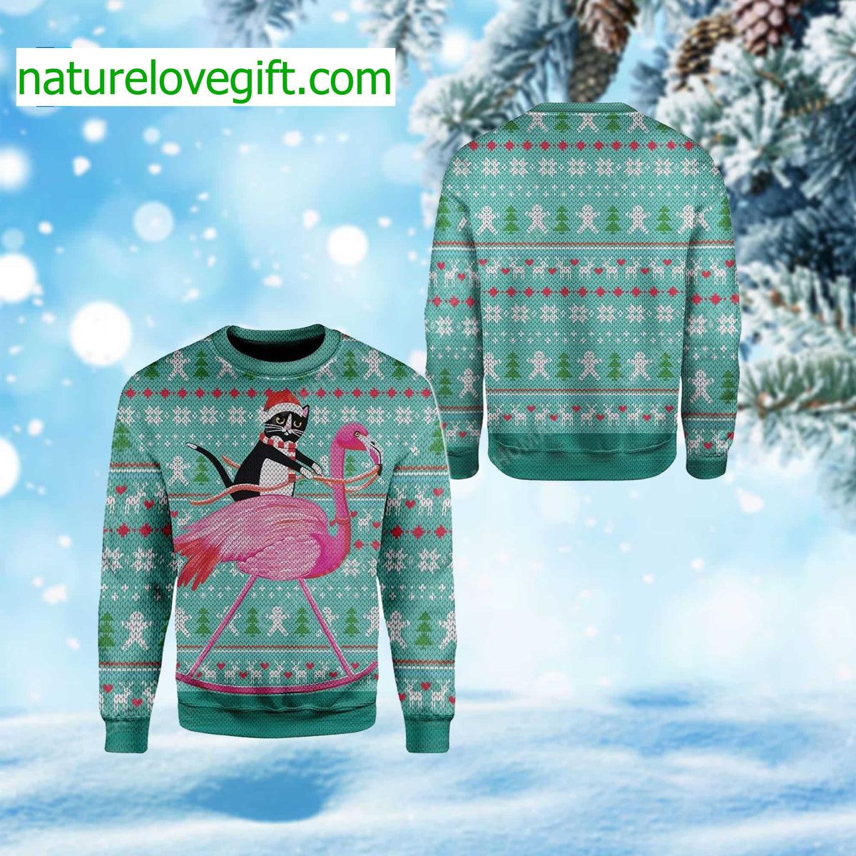 Cat And Flamingo Ugly Christmas Sweater - Holiday Gift product image