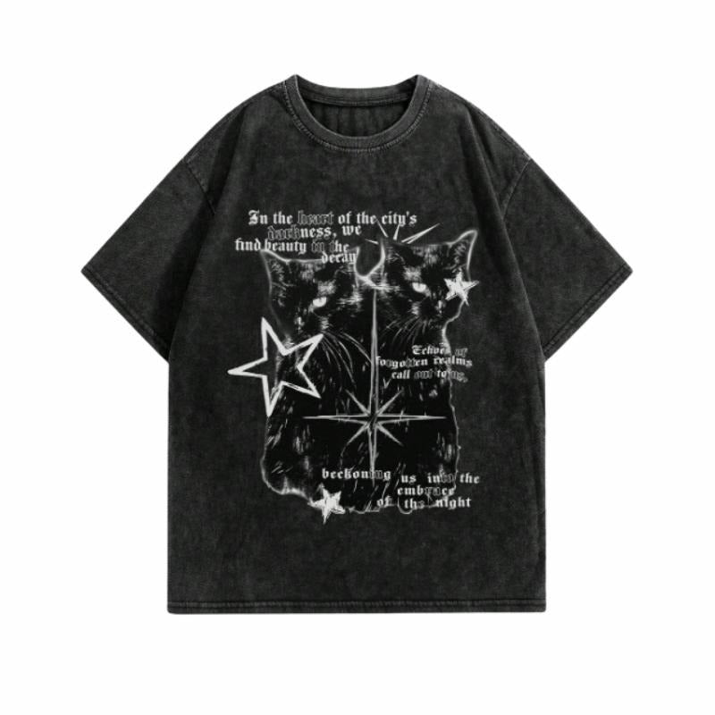 Cat Black Strar Y2k Vintage Distressed Spider Slogan - Adult & Kids T-Shirts, Sweatshirts & Hoodies apparel design preview 1
