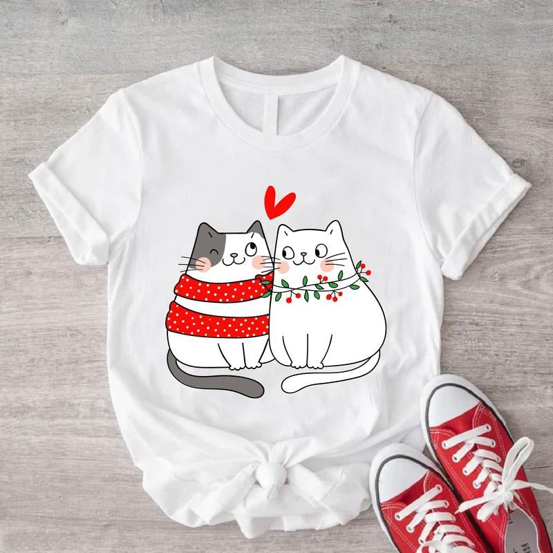 Cat Couple Owner Cats Lover Girlfriend Hearts Short - Adult & Kids T-Shirts, Sweatshirts & Hoodies apparel design preview 1