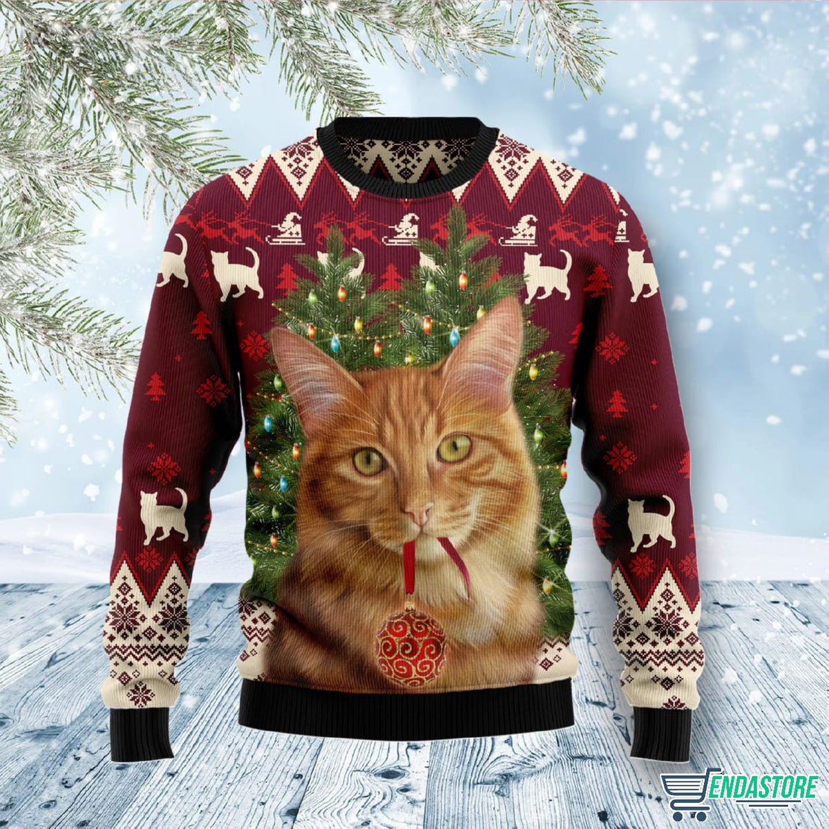 Cat Decor Pine 3D Ugly Christmas Sweater - Holiday Gift product image