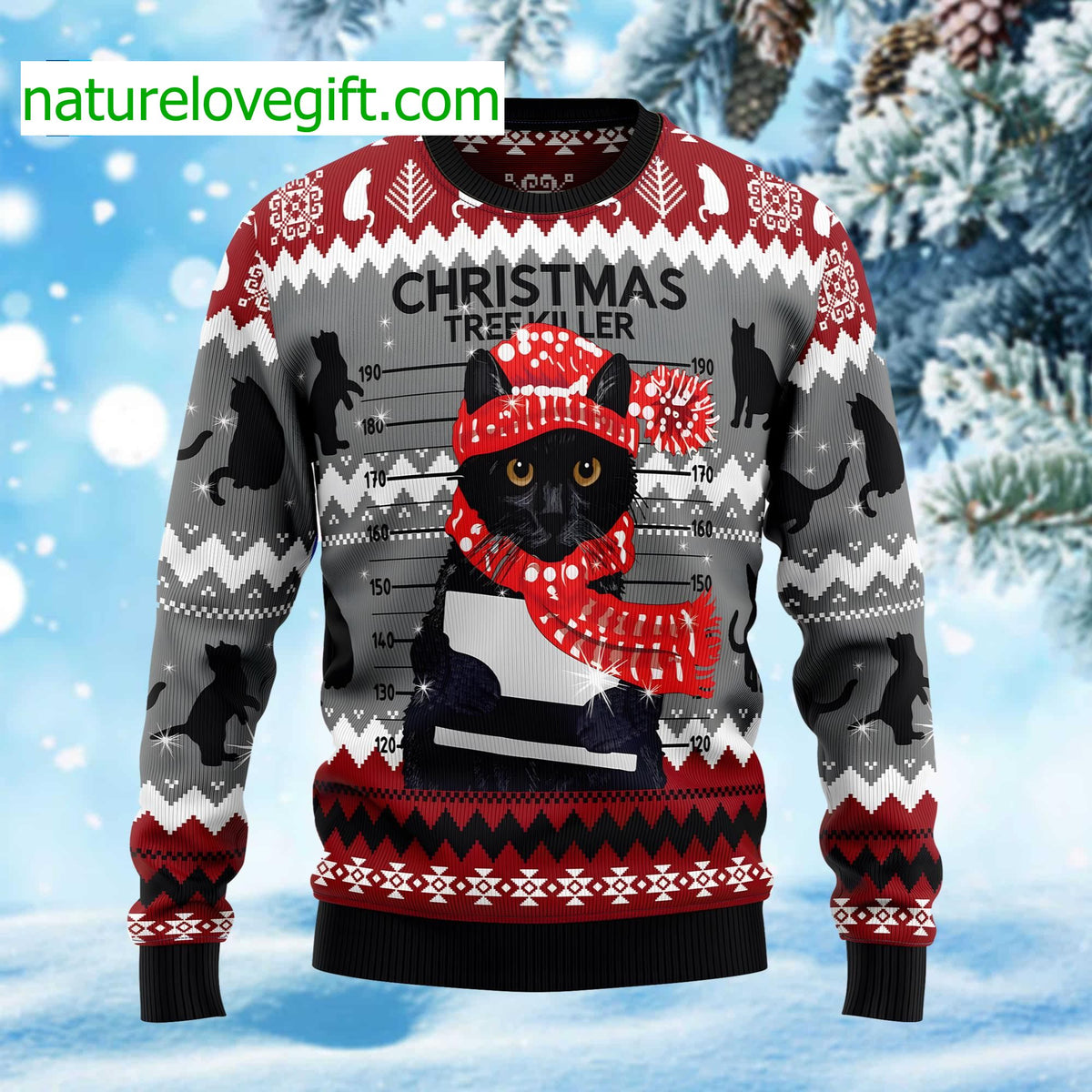 Cat Mugshot Tree Killer Ugly Christmas Sweater - Holiday Gift product image