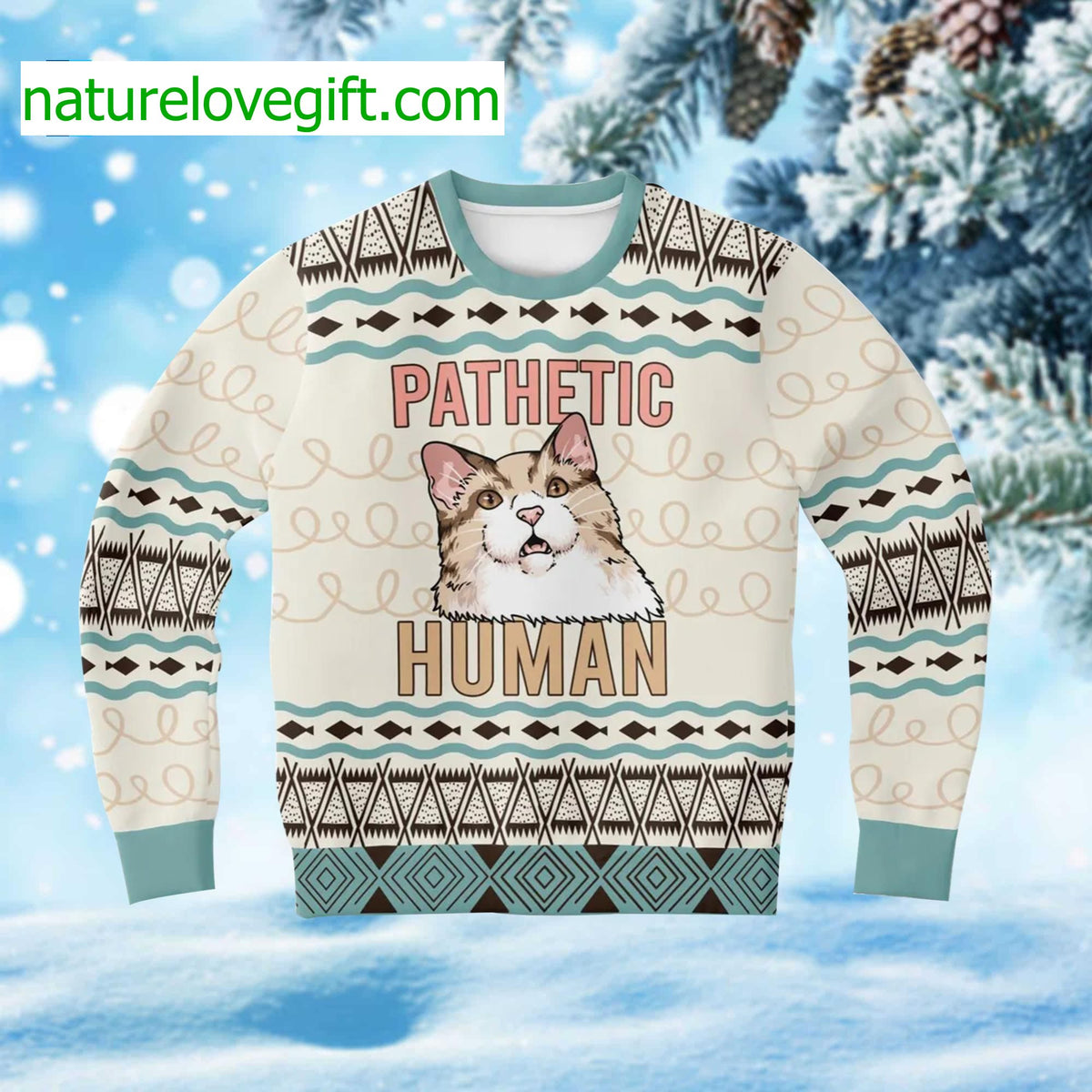 Cat Pathetic Human Ugly Christmas Sweater - Holiday Gift product image