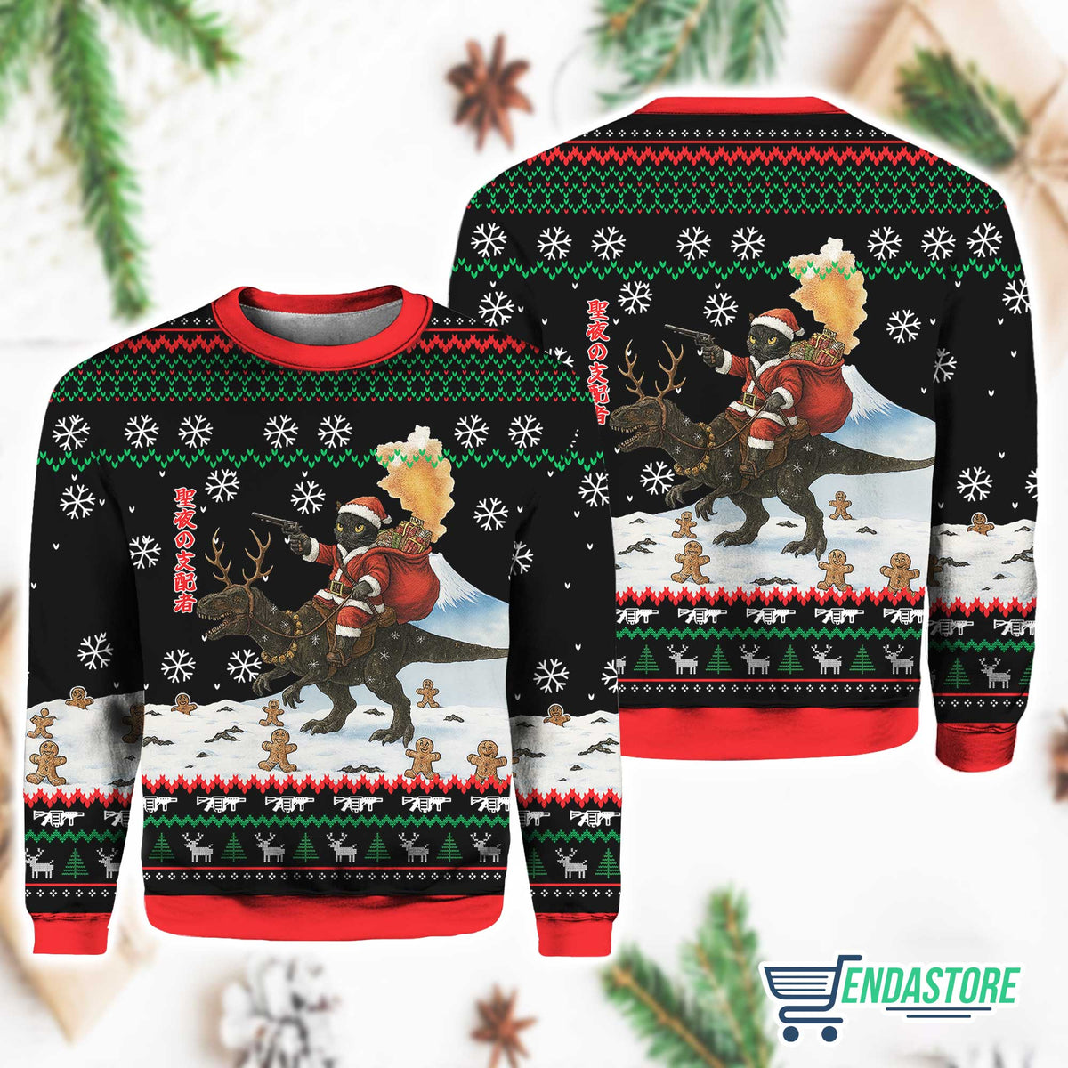 Cat Riding A Dinosaur 3D Ugly Christmas Sweater - Holiday Gift product image