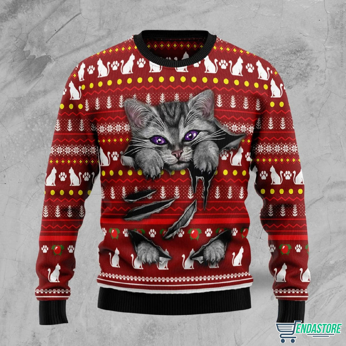 Cat Scratch 3D Ugly Christmas Sweater - Holiday Gift product image