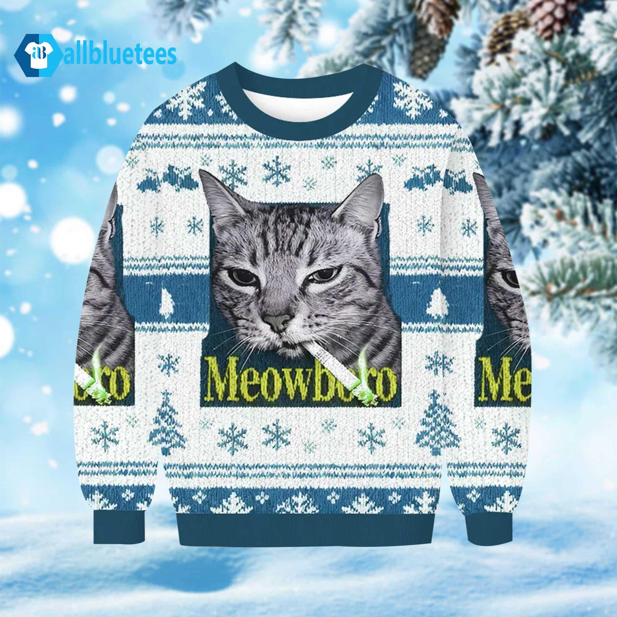 Cat Smoking Meowboro Ugly Christmas Sweater - Holiday Gift product image