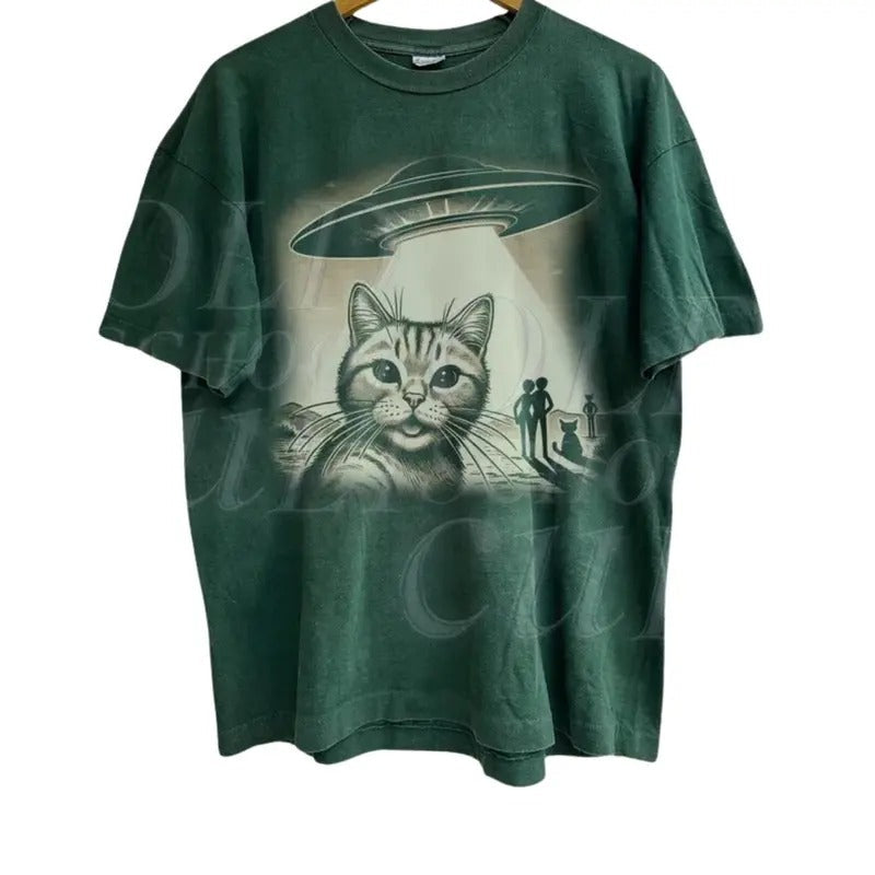 Cat Ufo Selfie Vintage 90s Retro Funny Alien Kitten - Adult & Kids T-Shirts, Sweatshirts & Hoodies apparel design preview 1