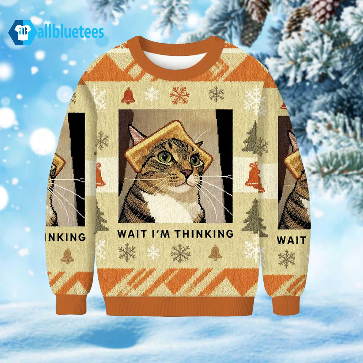 Cat Wait I’m Thinking Ugly Christmas Sweater - Holiday Gift product image