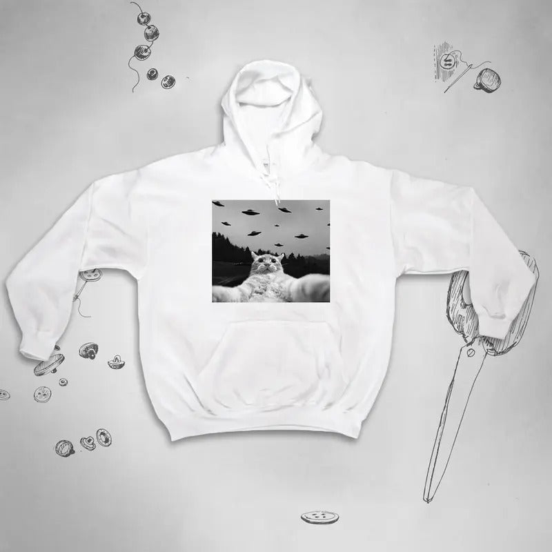 Cat Funny Aliens UFO Humor Kitten Hood Teens - Adult & Kids T-Shirts, Sweatshirts & Hoodies apparel design preview 1