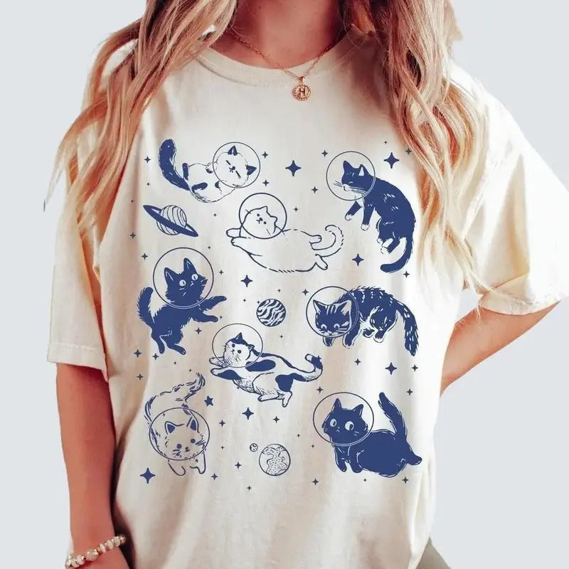 Cats Space Funny Cat Retro Vintage Lover Top - Adult & Kids T-Shirts, Sweatshirts & Hoodies apparel design preview 1
