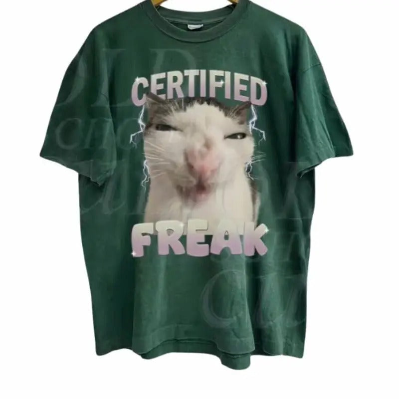 Certified Freak Cat Meme Vintage Funny Expression - Adult & Kids T-Shirts, Sweatshirts & Hoodies apparel design preview 1