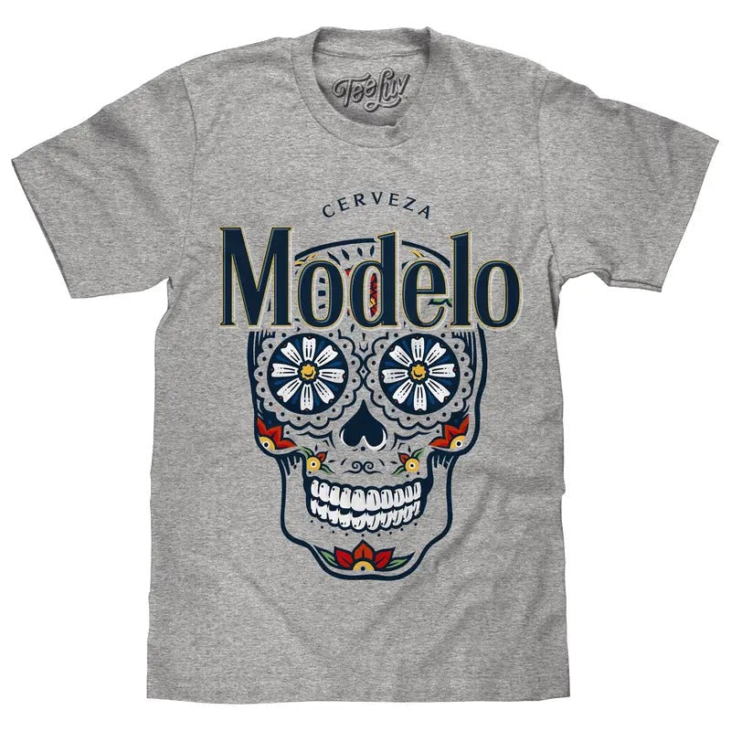 Cerveza Modelo Sugar Skull Athletic Heather Gray - Adult & Kids T-Shirts, Sweatshirts & Hoodies apparel design preview 1