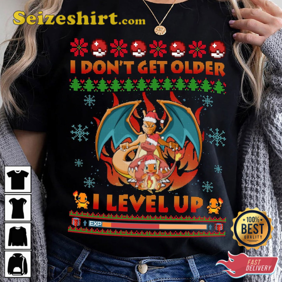Charizard I Don’t Get Older I Level Up Ugly Christmas Sweater - Gift Idea product image 2