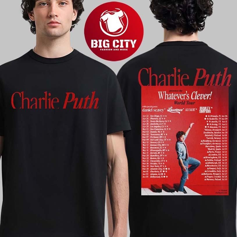 Charlie Puth Whatever's Clever World Tour 2026 - Adult & Kids T-Shirts, Sweatshirts & Hoodies apparel design preview 1