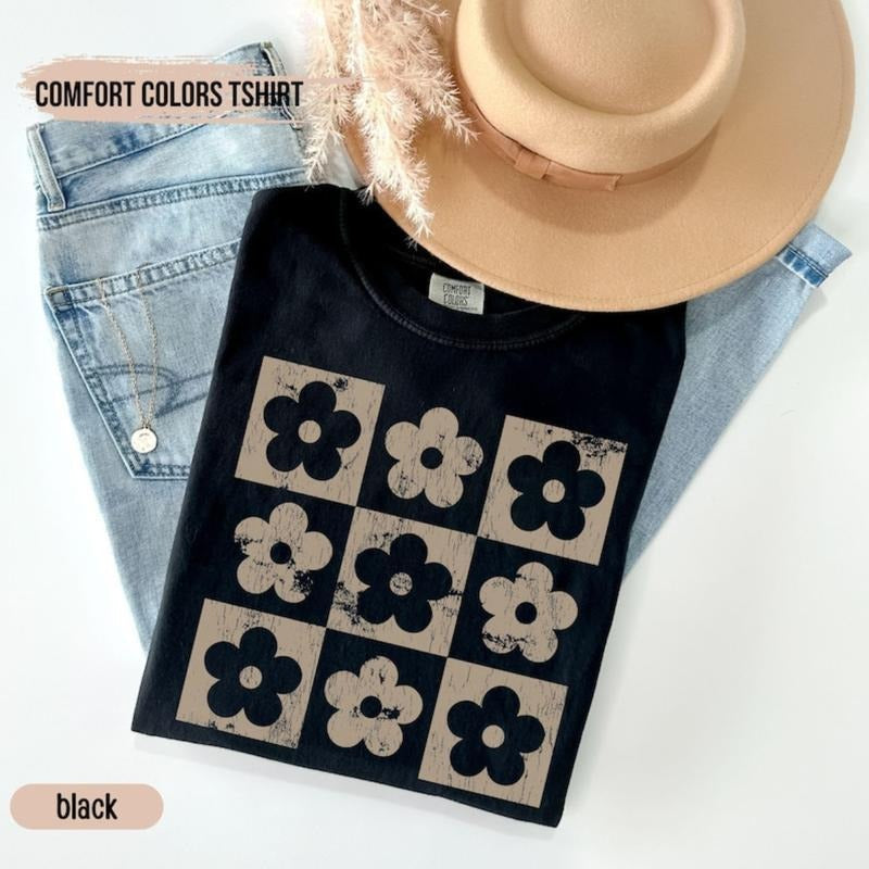 Checkered Flowers Boho Floral Mom Funny Vintage - Adult & Kids T-Shirts, Sweatshirts & Hoodies apparel design preview 1