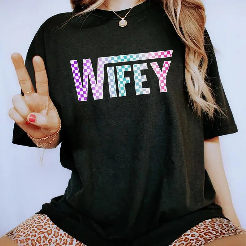 Checkered Wifey Newlywed Wedding Bridal Shower Bride - Adult & Kids T-Shirts, Sweatshirts & Hoodies apparel design preview 1