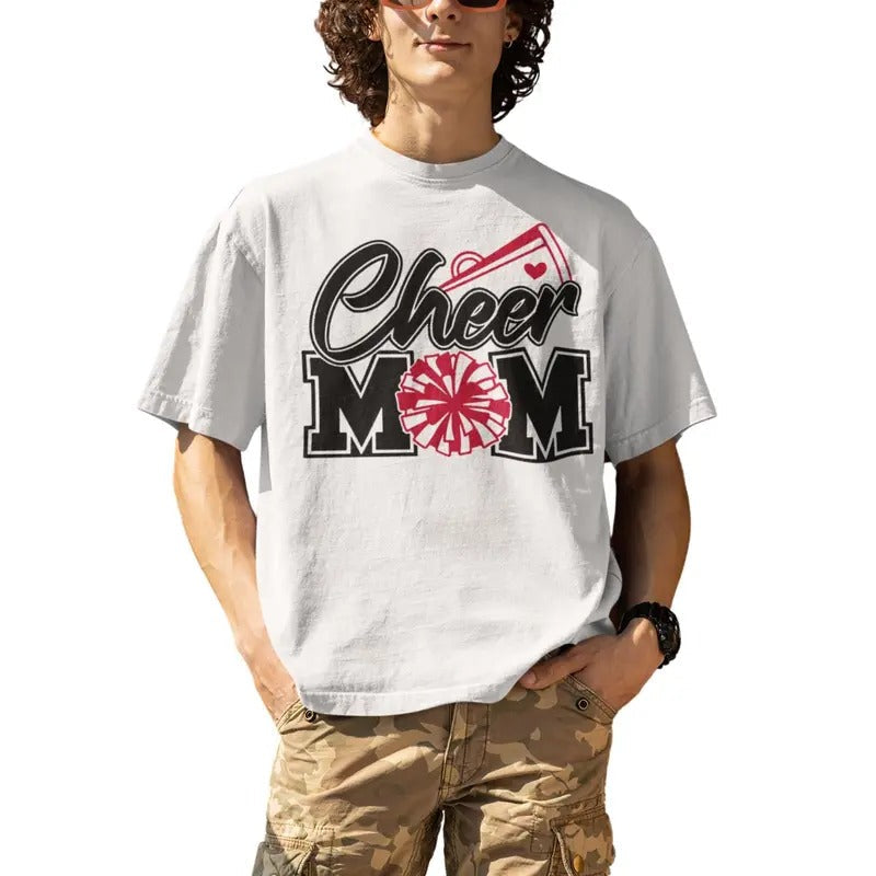 Cheer Mom Biggest Fan Print Black Red Pom - Adult & Kids T-Shirts, Sweatshirts & Hoodies apparel design preview 1