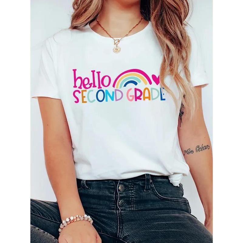 Cheerful Youthful "Hello SECOND GRADE" Rainbow Heart - Adult & Kids T-Shirts, Sweatshirts & Hoodies apparel design preview 1