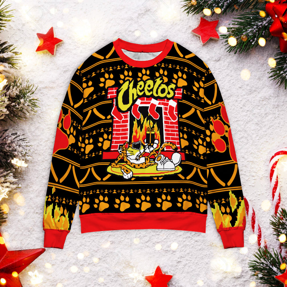 Cheetos Chester Cheetah Fireplace 3D Christmas Sweater - Holiday Gift product image