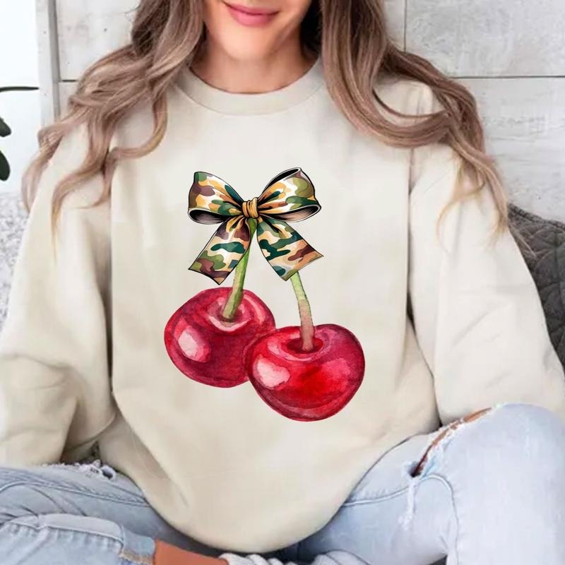 Cherry Camo Coquette Bow Pattern Full Sizes Colors - Adult & Kids T-Shirts, Sweatshirts & Hoodies apparel design preview 1