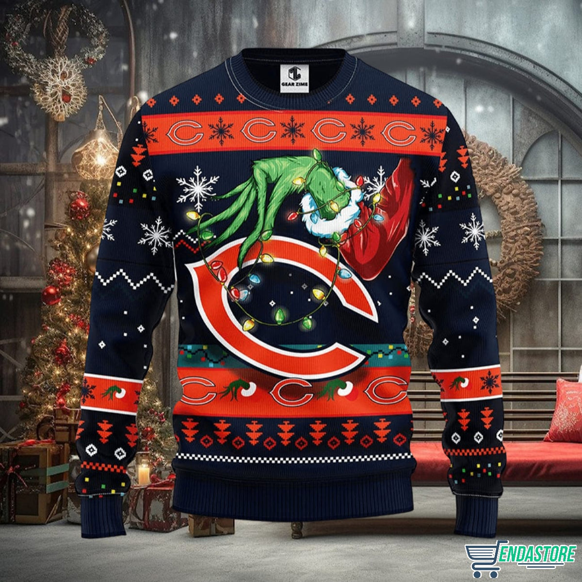 Chicago Bears Grnch 3D Ugly Christmas Sweater - Holiday Gift product image