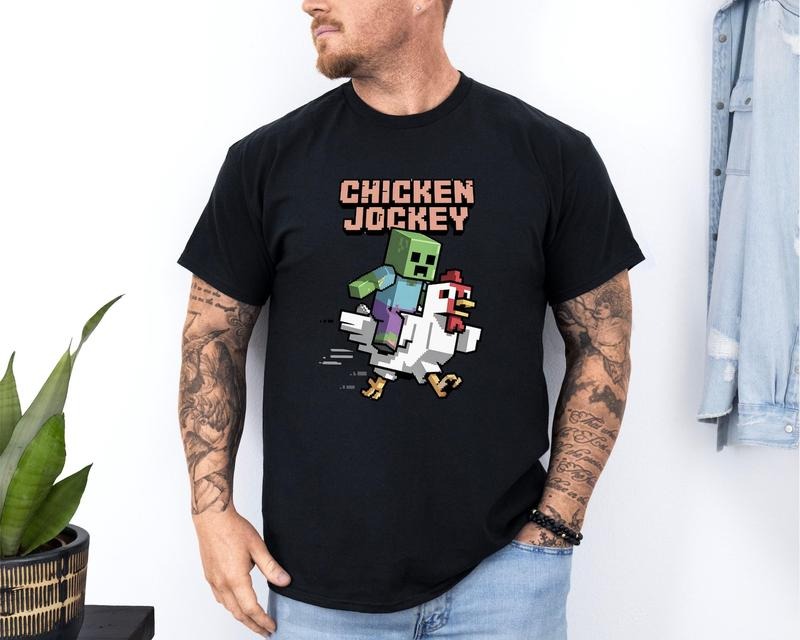 Chicken Jockey Pixel Art Funny Zombie Gamer Retro - Adult & Kids T-Shirts, Sweatshirts & Hoodies apparel design preview 1